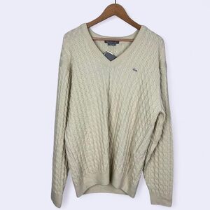 Lacoste silver croc NWT off white merino wool cable knit sweater.